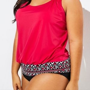 Pink Loop Strap Blouson Tankini Set